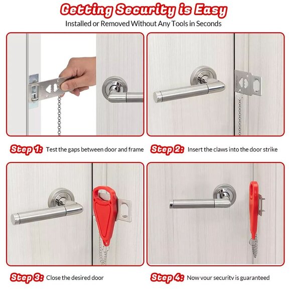 NEW!! Portable Door Lock - Travel, Door Lock Self-Defense Security Device Safety - Picture 4 of 8